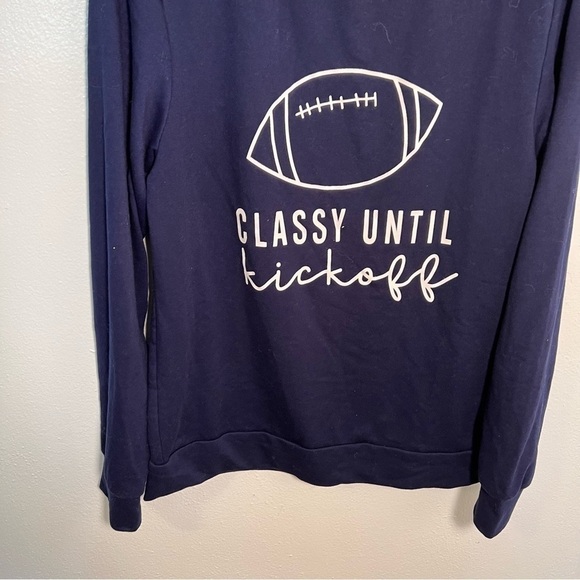 Classy Until Kickoff Football Crewneck Sweatshirt Navy White - Picture 3 of 8